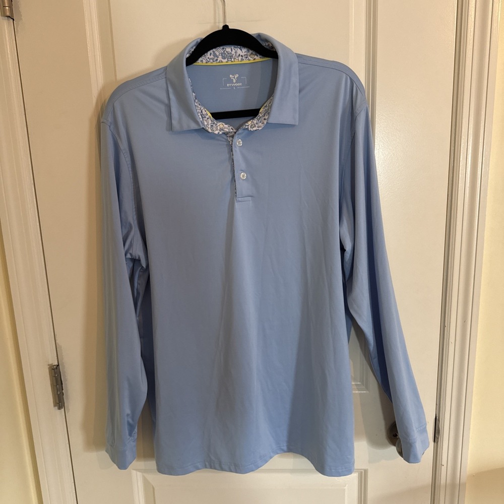 DTWOOO Designed Collared Long Sleeve Golf Polo Light Blue Size Large